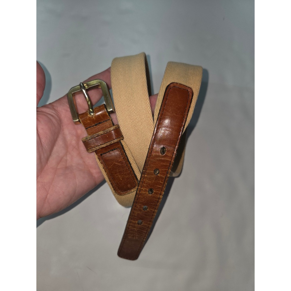 Dominican Republic Canterbury Vintage Canvas Leather Belt Tan Brown Brass Buckle